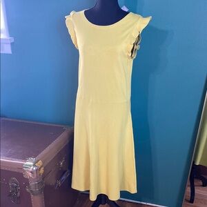 Ann Taylor Dark Yellow A-Line Midi Dress with Flutter Sleeves